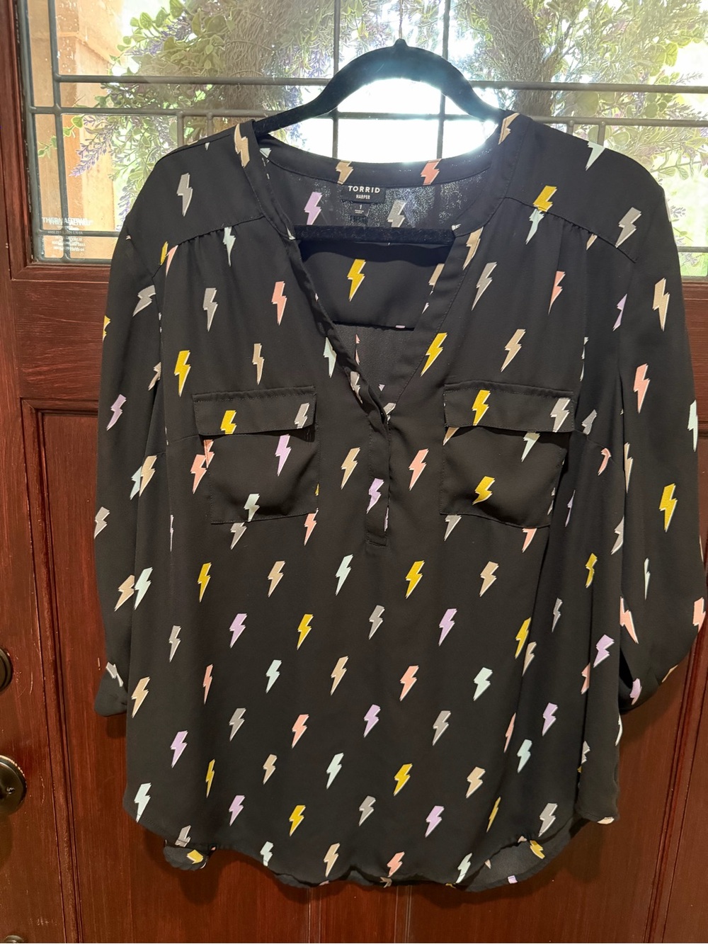 torrid Black Lightning Bolt Print Blouse